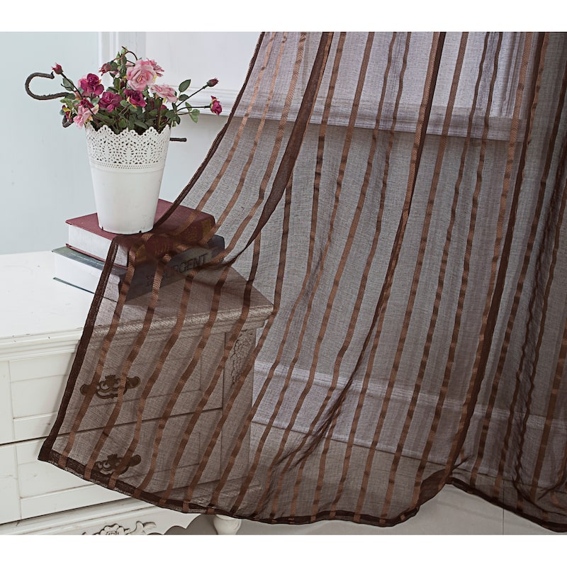 Gretchen Striped Sheer Window Curtain Rod Pocket 90 inch - 54 x 90 in.