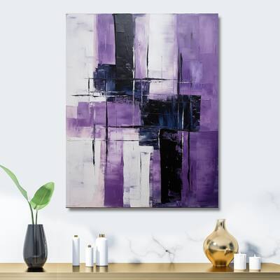 Designart "Tachisme Purple Cubism Brush V" Tachisme Metal Wall Art - Purple Metal Wall Décor Modern Metal Art Work