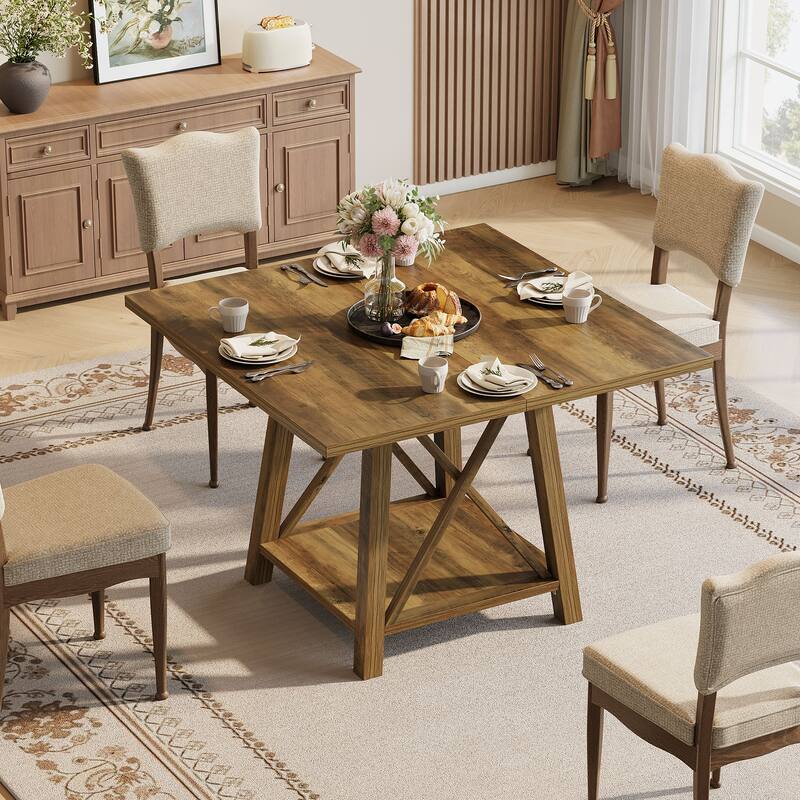 Farmhouse Square Dining Table with Shelf Storage