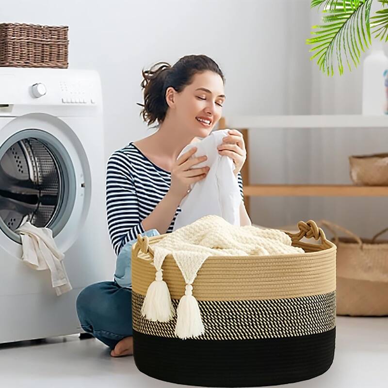 Large Blanket Basket (20"x13"),Woven Baskets for storage Baby Laundry Hamper - 20"L x 20"W x 13"H