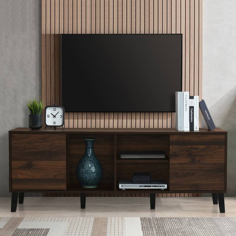 Mid Century TV Stand with 2 Cabinets, Media Console Table for TVs up to 70''