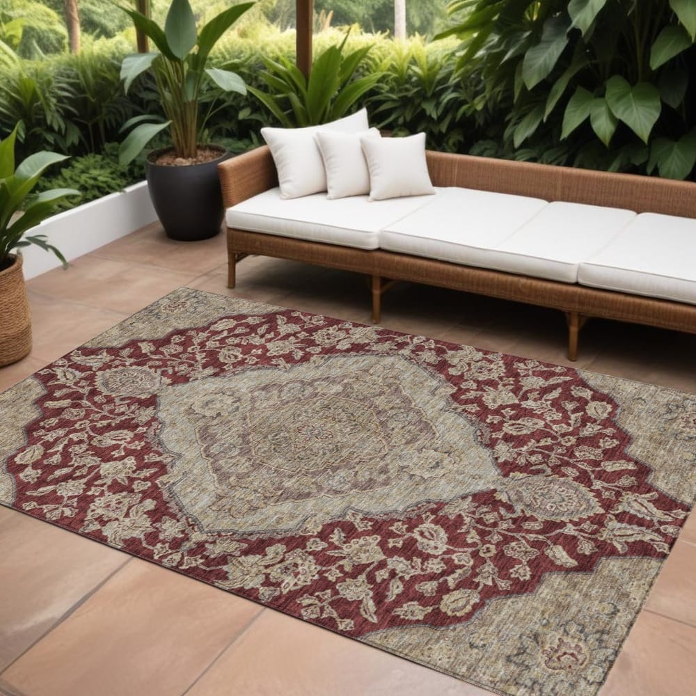 HomeRoots Oriental Traditional Rectangle Outdoor Rug