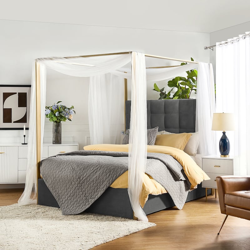 Milton Contemporary Upholstered Queen Size Canopy Bed by HULALA HOME