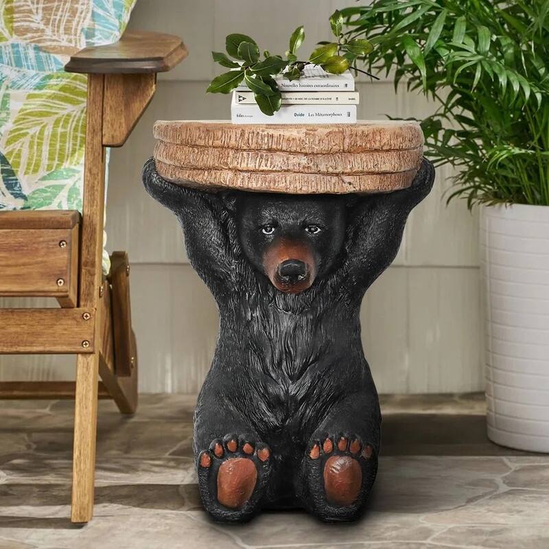 SunJet 20.8" Tall Black Bear Side Table Statue - 20.8'' H X 15.7'' W X 13.3'' D