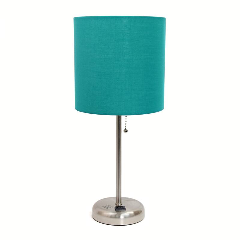 19.5 in. Brushed Steel Finish Table Lamp with Green Shade, Durable Stick Lamp for End/Side Tables