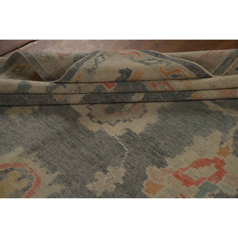 Hand Knotted Oriental 100% Wool Carpet Transitional All-Over Greys & Charcoal Oushak Area Rug - 12' 8'' X 8' 7''