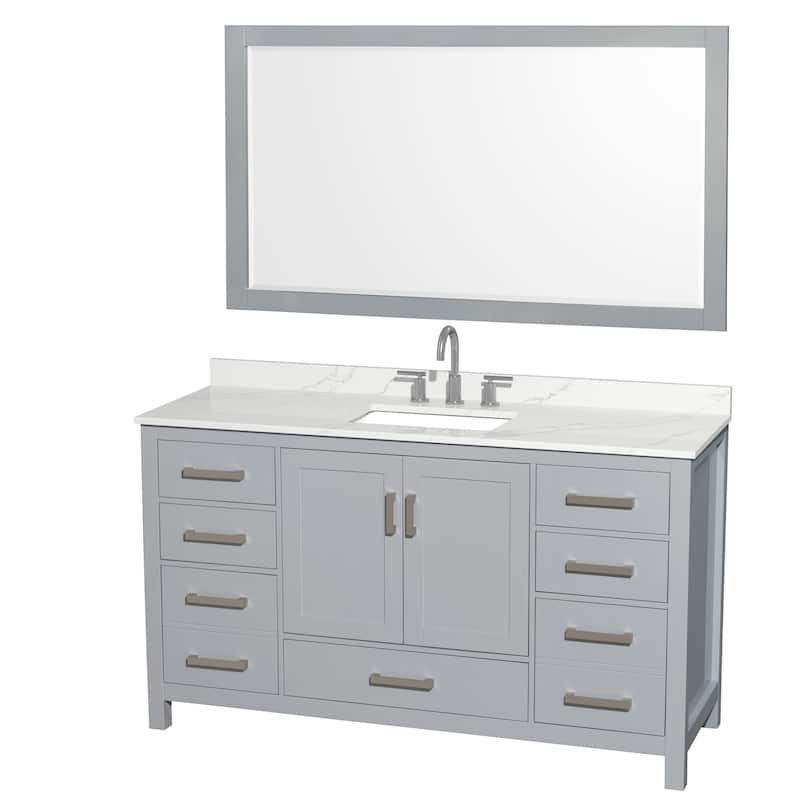 Wyndham Collection WCS141460S-QTZ-US3M58 Sheffield 60" Free Standing - Gray / Giotto Quartz Top / Brushed Chrome Hardware