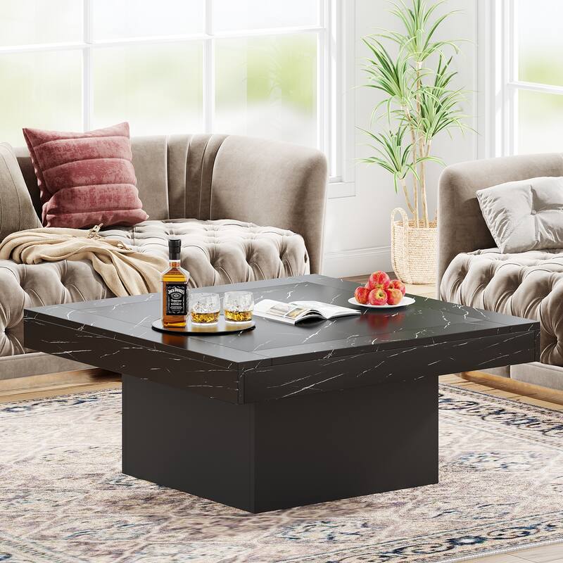 Engineered Wood Square Coffee Table LED Center Table for Living Room