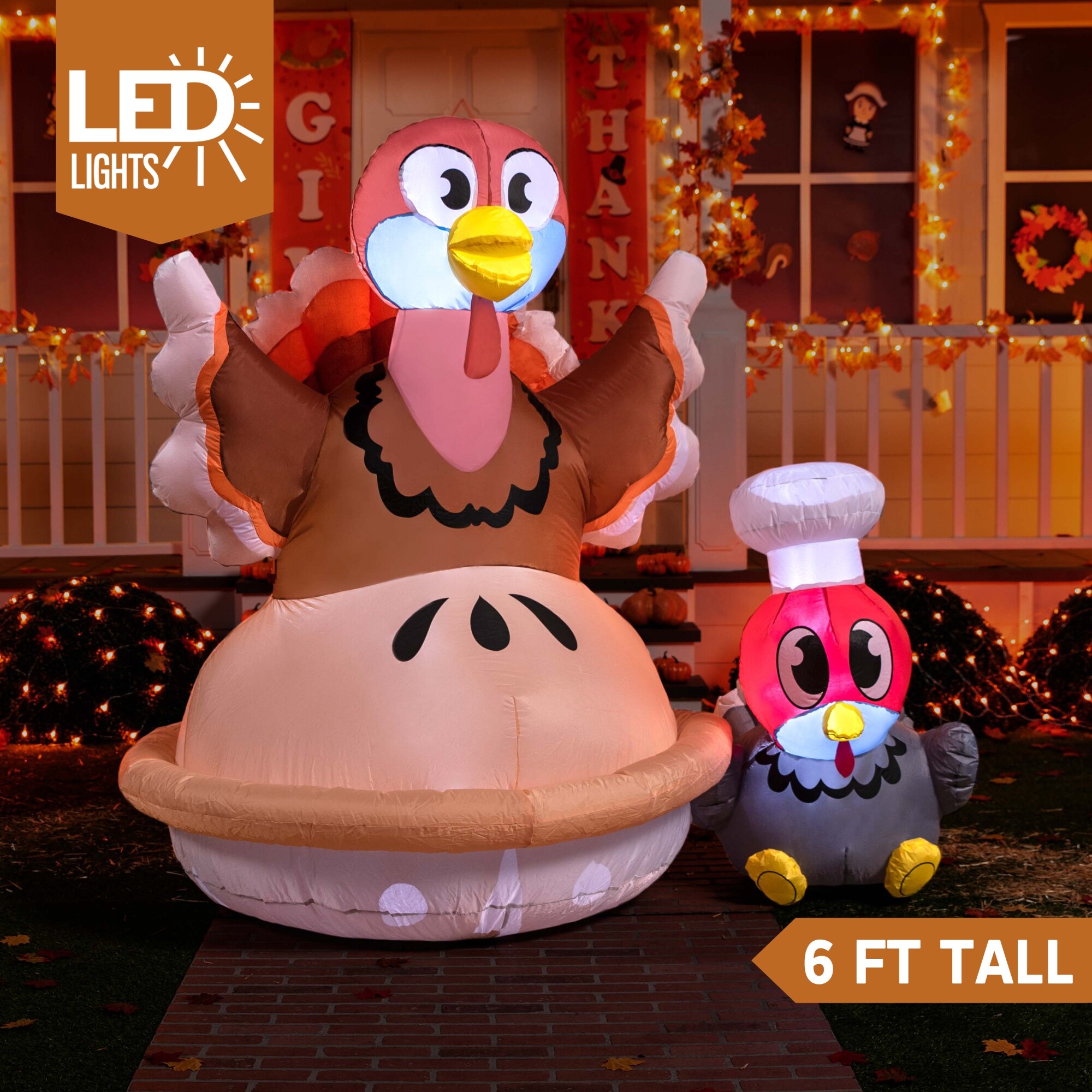 Joiedomi Foot Thanksgiving Inflatable Turkey on Cornucopia LED Light Up 