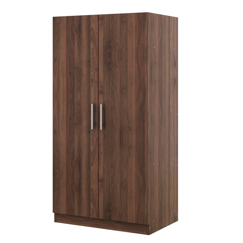 31.5" Rustic 2-Door Wooden Armoire with Hanging Rod and 3 Storage Shelves for Bedroom