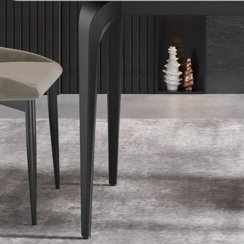 70.87" modern artificial stone white straight edge black metal leg dining table-can accommodate 6-8 people