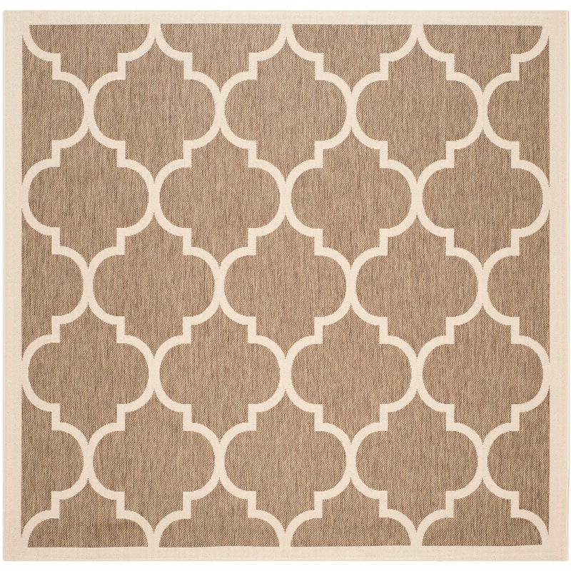 SAFAVIEH Courtyard Sibel Indoor /Outdoor Waterproof Patio Backyard Rug - 6'7" Square - Brown/Bone