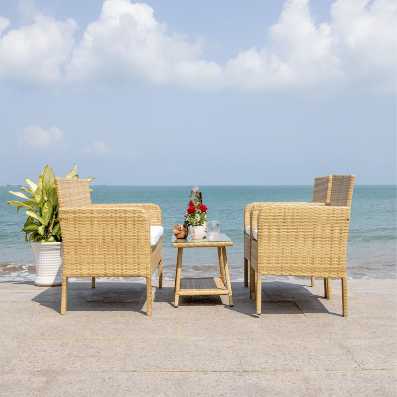 SAFAVIEH Outdoor Aboka Wicker/ Steel 4-piece Patio Conversation Set