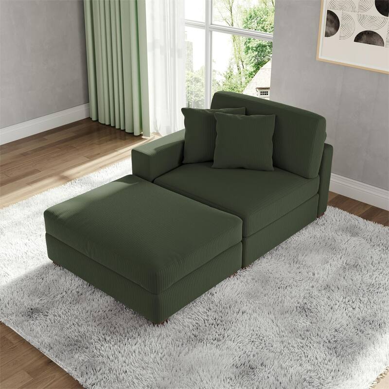 Corduroy Chaise Lounge Sofa with Ottoman for Living Room