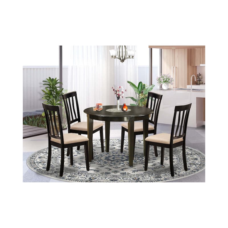 5 Piece Dinette Set - Retro Kitchen Table & Chairs - Round Dining Table for 4 - Cappuccino Finish