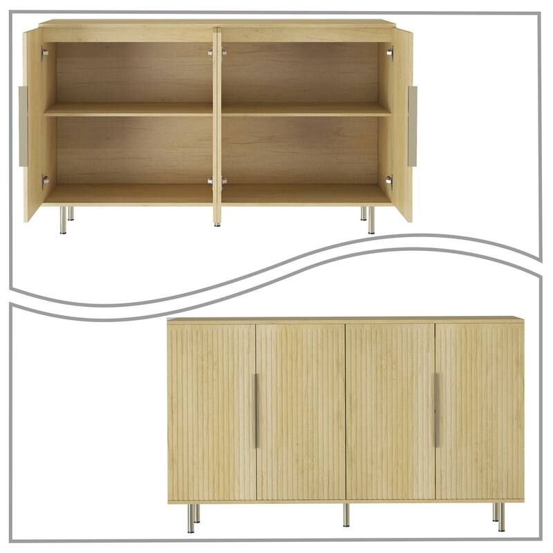 Modern Classic Wooden Four-Door Sideboard with Metal Cabinet Handles and Legs