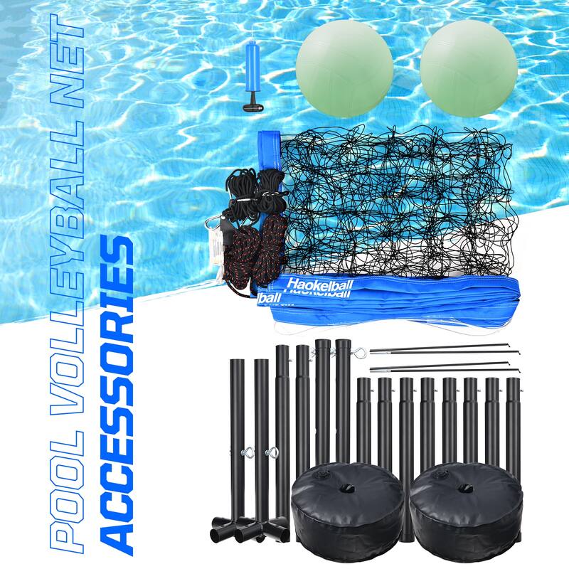 Volleyball Net with Light and Weighted Base 15ft-32ft Length Adjustable Portable Pool Volleyball Net Set