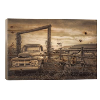 Old Ford At The Farm Print On Wood by Don Schwartz - Multi-Color