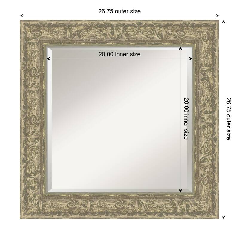 Luxe Beveled Framed Bathroom Vanity Wall Mirror - 27 x 27 in - Luxe Antique Silver