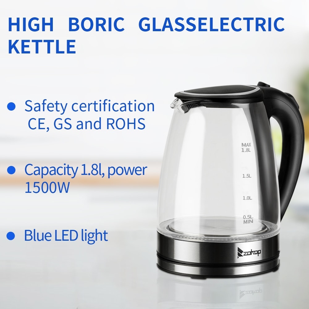 1.7L Cordless Electric Glass Kettle with Auto Shut-Off