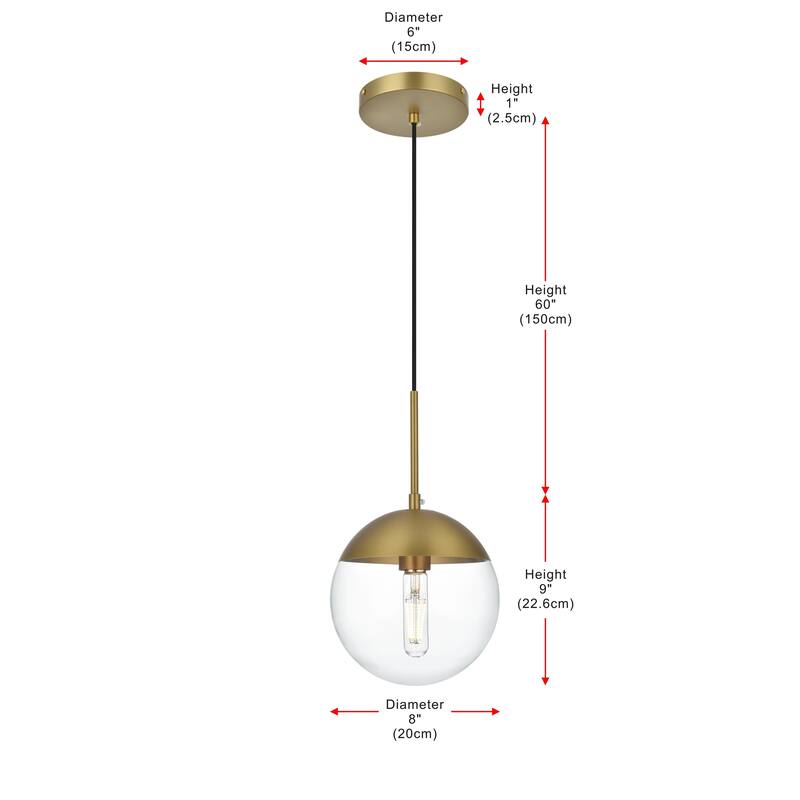 1-light Mid-century Adjustable Pendant with 8-inch Glass Orb Shade