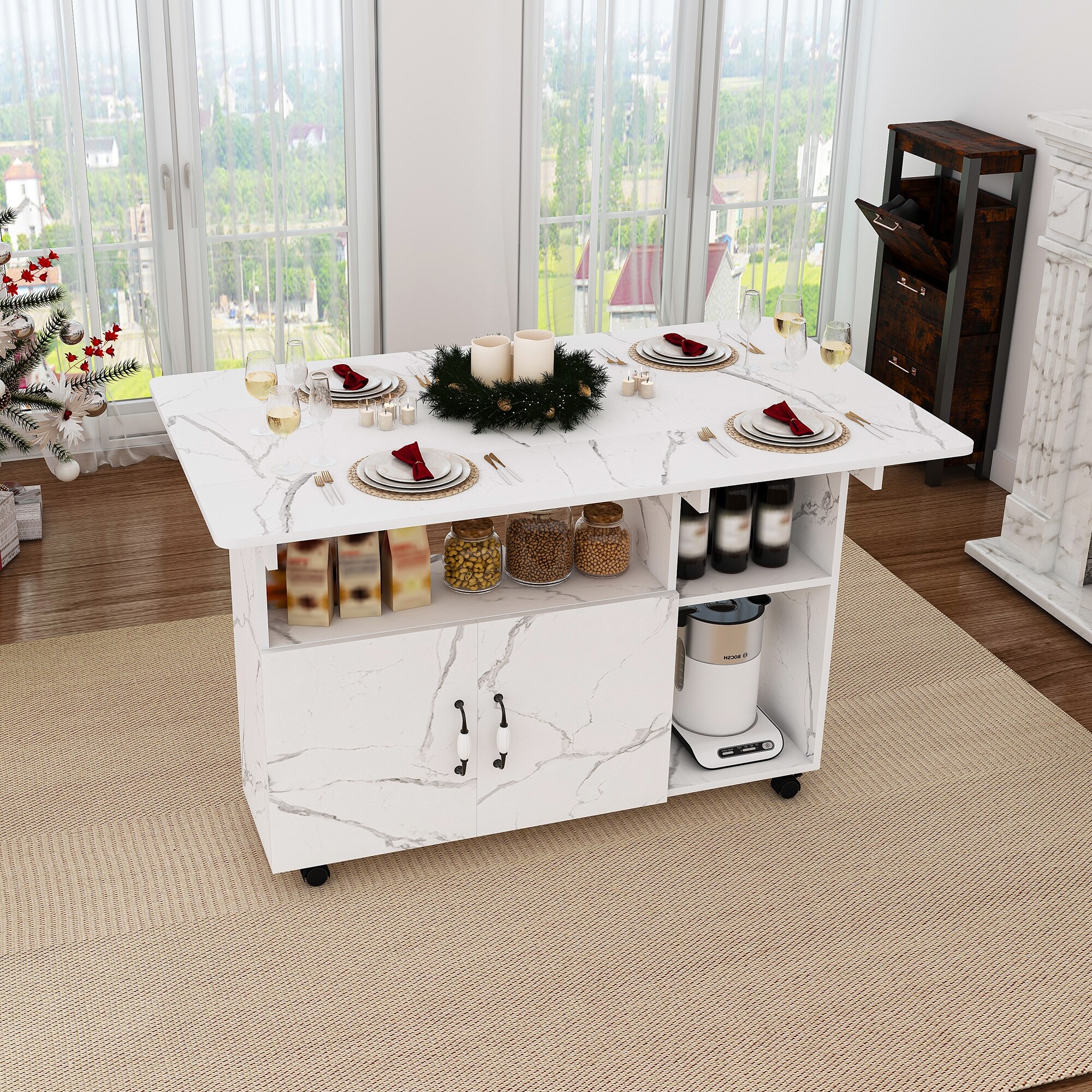 Multi-Functional Folding Table with Storage Shelves and Wheels, 47
