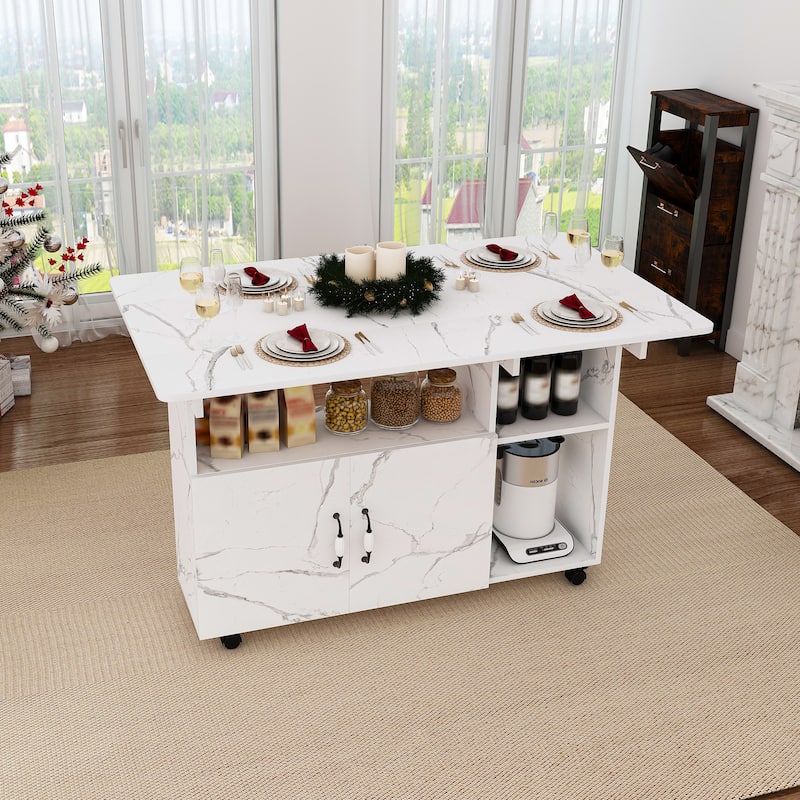 Roomfitters Folding Dining Table with Wheels, Space Saving Drop Leaf Desk with Storage Shelves