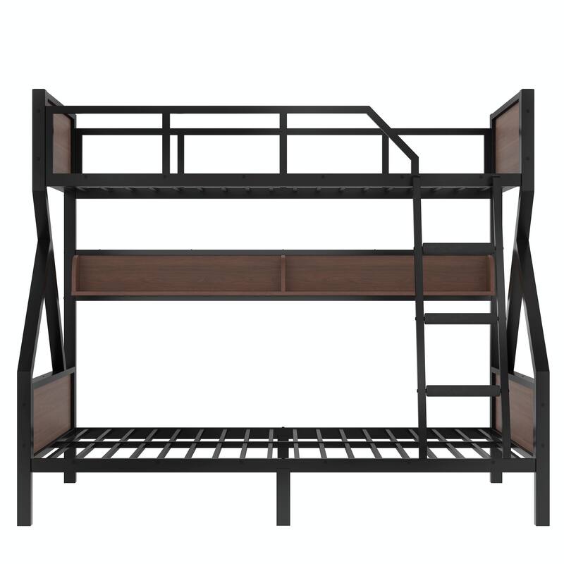 Metal Bunk Bed with Storage Shelves and Lights - Space-Saving & Noise-Free Design