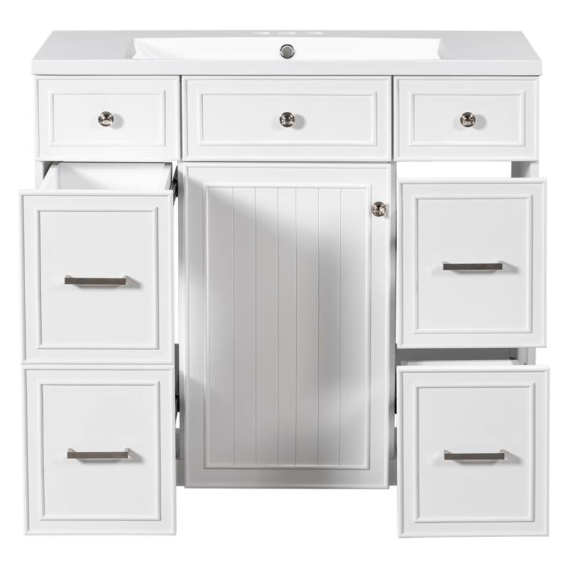 36" Black Bathroom Vanity Cabinet with Single Sink, Soft-Close Door, 3 Drawers, Waterproof Resin Sink