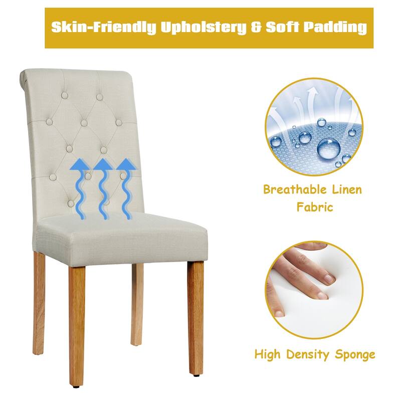 Costway Set of 2 Parsons Upholstered Fabric Chair with Wooden Legs