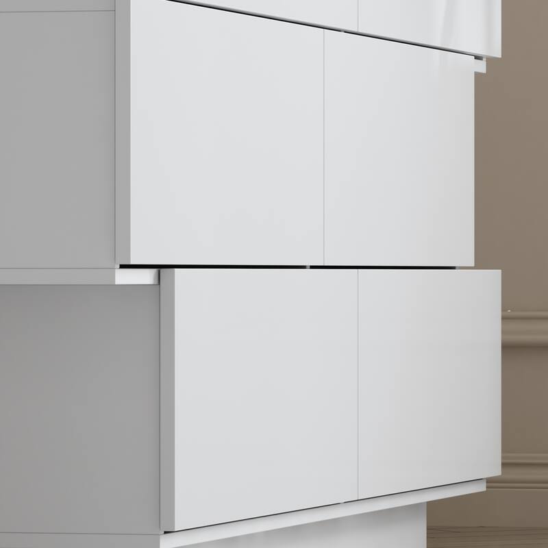 Sleek High Gloss White Eight-Drawer Dresser, Storage Unit Chest