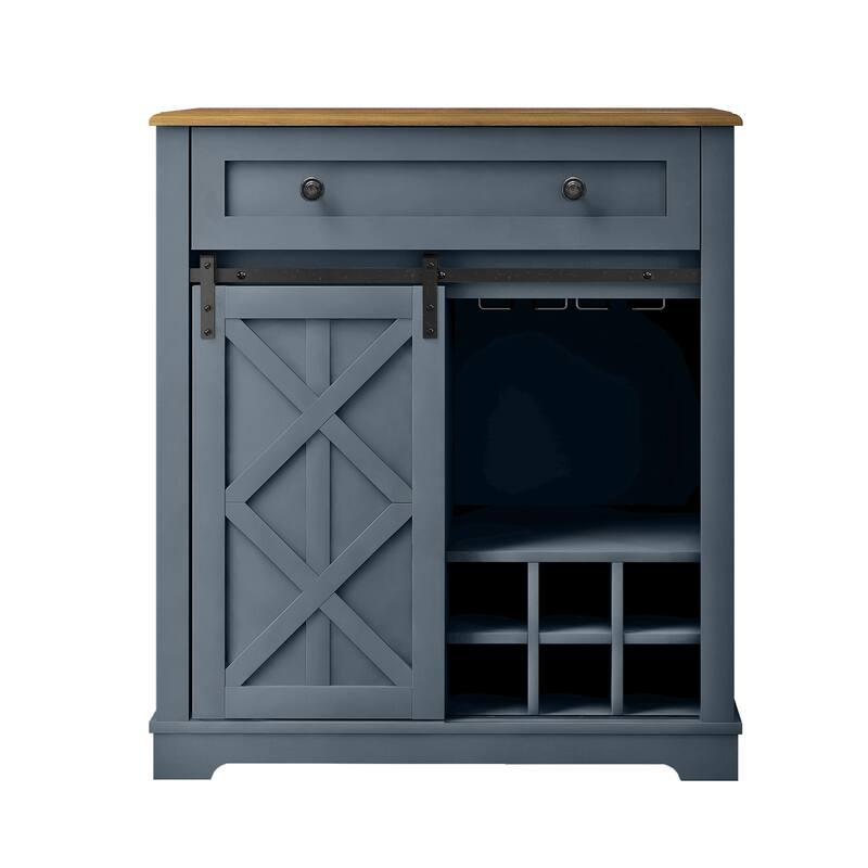Rustic Chic Wine Cabinet with Glass Holder & Wine Rack - 32" in Width