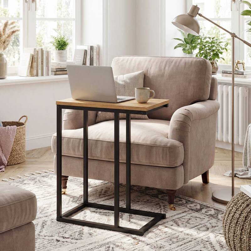 Gymax C-shaped End Table w/Adjustable Foot Pads Small Snack Table for