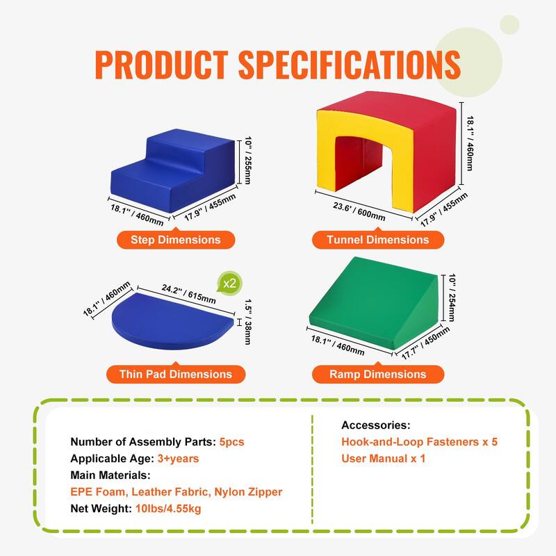 Multi Color Foam Climbing Tunnel Set for Kids with Pads and Ramp - Multi Color