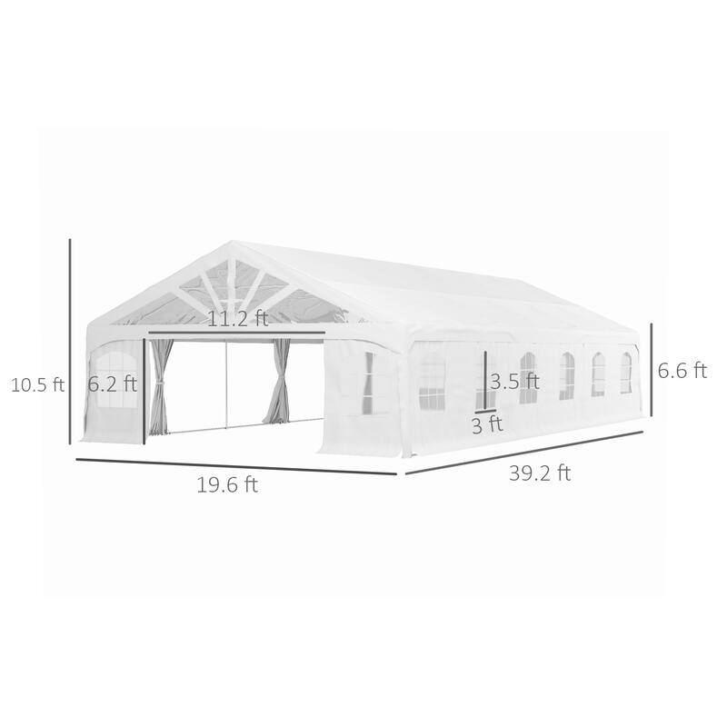 Outsunny 19.5' x 39' Party Tent, Heavy Duty Outdoor Canopy Tent Shelter with Removable Sidewalls, 2 Doors and 20 Windows