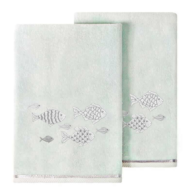 Authentic Hotel and Spa Turkish Cotton Figi 2PC Embellished Bath Towel Set - Aqua