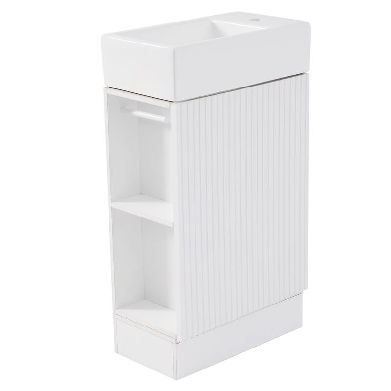18.6" Bathroom Vanity with Sink Combo, Small Bathroom Cabinet with 2-Tier Shelf, Bathroom Vanity Set with Ceramic Sink