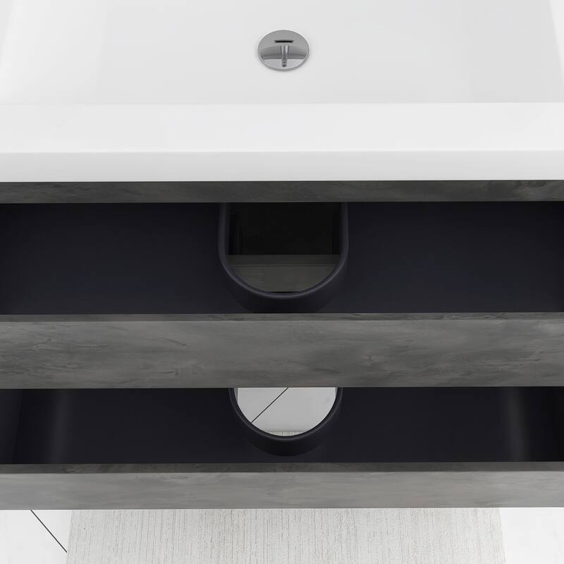 Floating Bathroom Vanity Integrated White Resin Sink