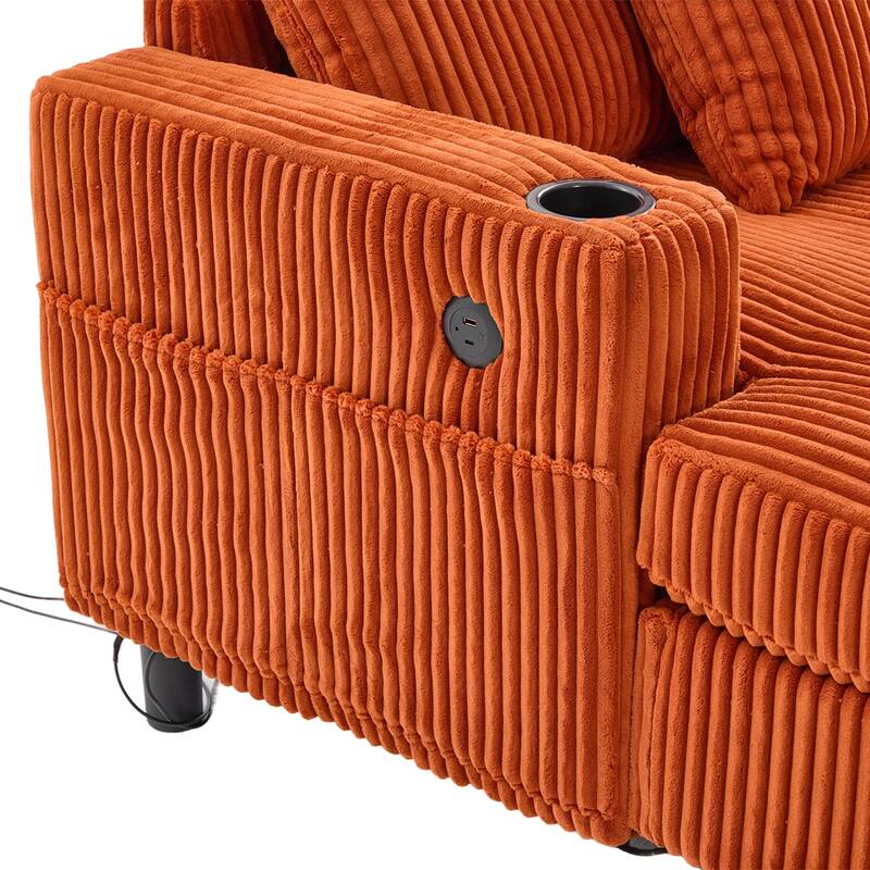 GDFStudio - Corduroy Recliner Sofa with USB Charging, RGB LED Light Strip - Suitable for Living Room and Bedroom