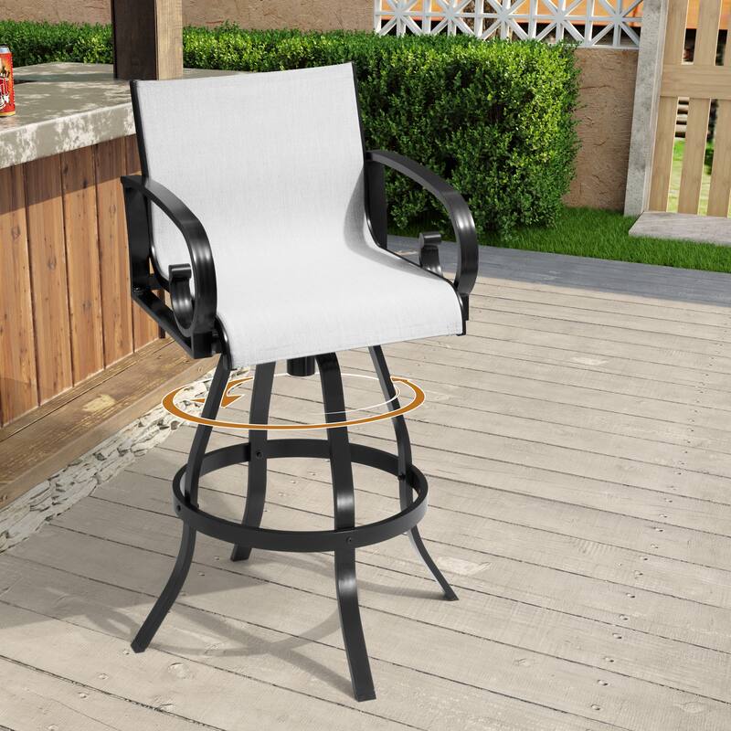 VredHom Outdoor Patio Bar Stools Swivel Bar Chair Sunbrella Textilene Sling - 20.1 in W x 44.3 in H