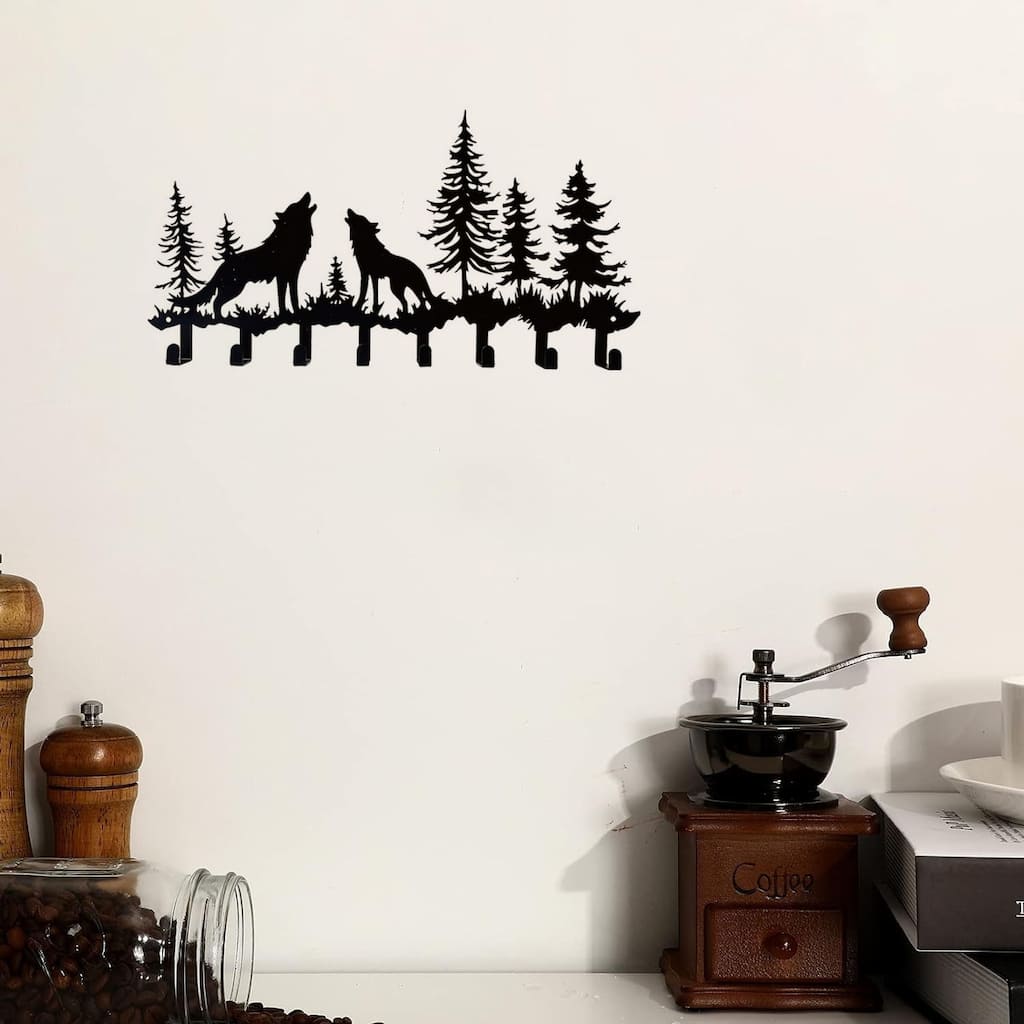 Rustic Wolf Wall-Mounted Metal Organizer Hooks For Keys Hats Bags