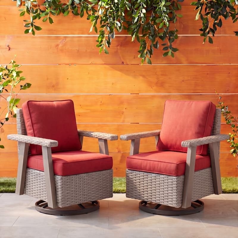 COZYWOR Outdoor Rattan Swivel Rocking Chair With Cushions