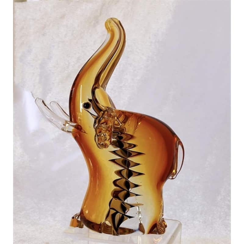 Gold And Brown Trunk Up With Clear Tusks Glass Elephant Figurine
