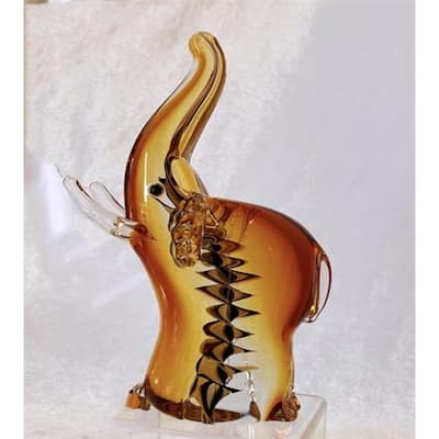 Gold And Brown Trunk Up With Clear Tusks Glass Elephant Figurine