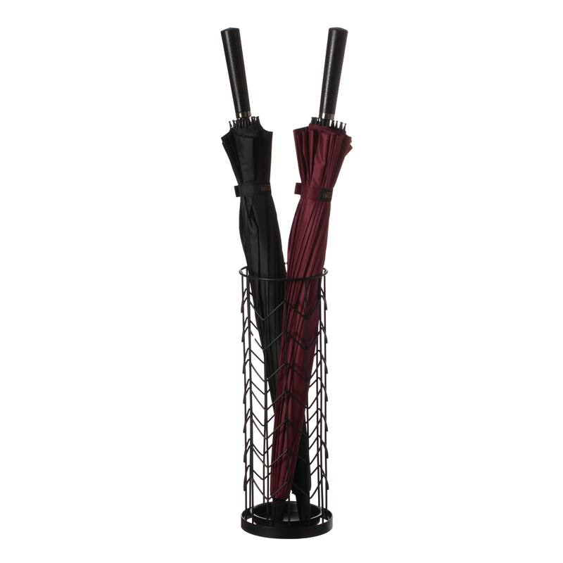 Black Round Horizontal Design Umbrella Holder Stand for Indoor and Outdoor with Drip Water Tray - Black