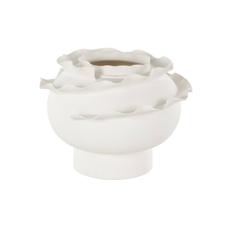 White or Black Ceramic Wide Rounded Floral Inspired Abstract Decorative Vase with Layered Petals