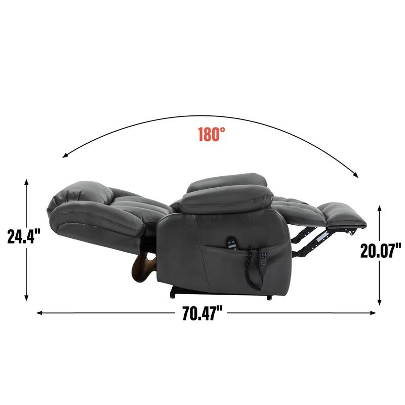 Roomfitters Dual Motor Power Lift Recliner, Infinite Position Massage Chair with 180-Degree Flat Recline, Leatheraire, Grey