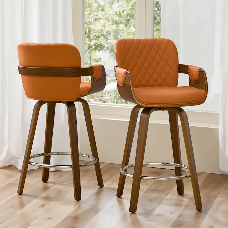 26-Inch Upholstered Swivel Counter Height Bar Stool with Armrests - 36.6"H x19.5"W x 21.3"D