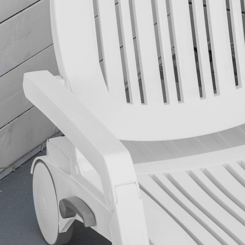 Outdoor Chaise Lounge Chair on Wheels with Storage Box, Waterproof Lounger, 5-Level Adjustable Backrest for Patio, Poolside