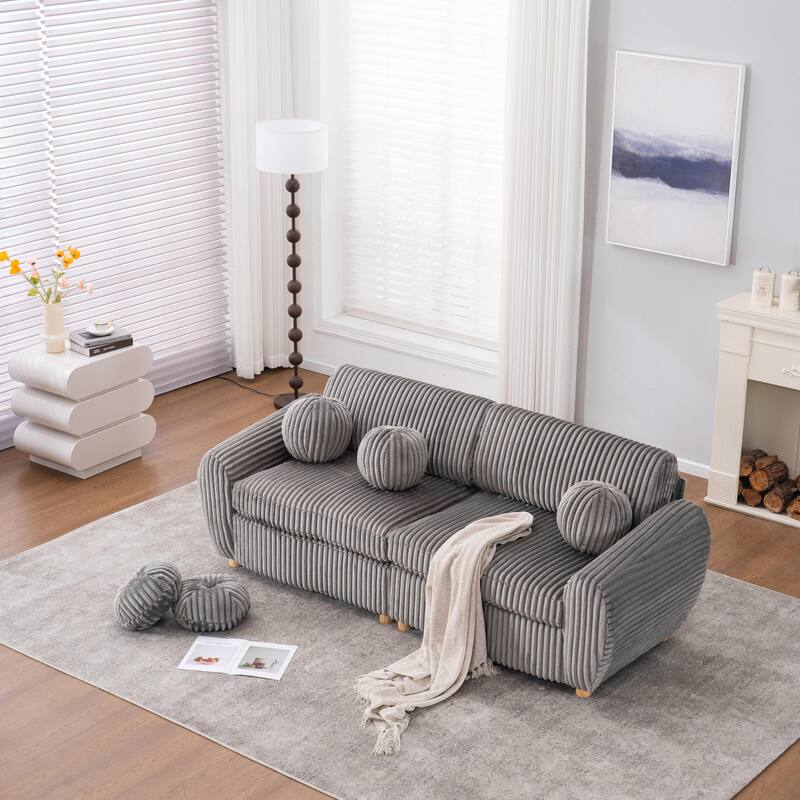 84" Corduroy Sofa - Modern Oversized Loveseat - Grey